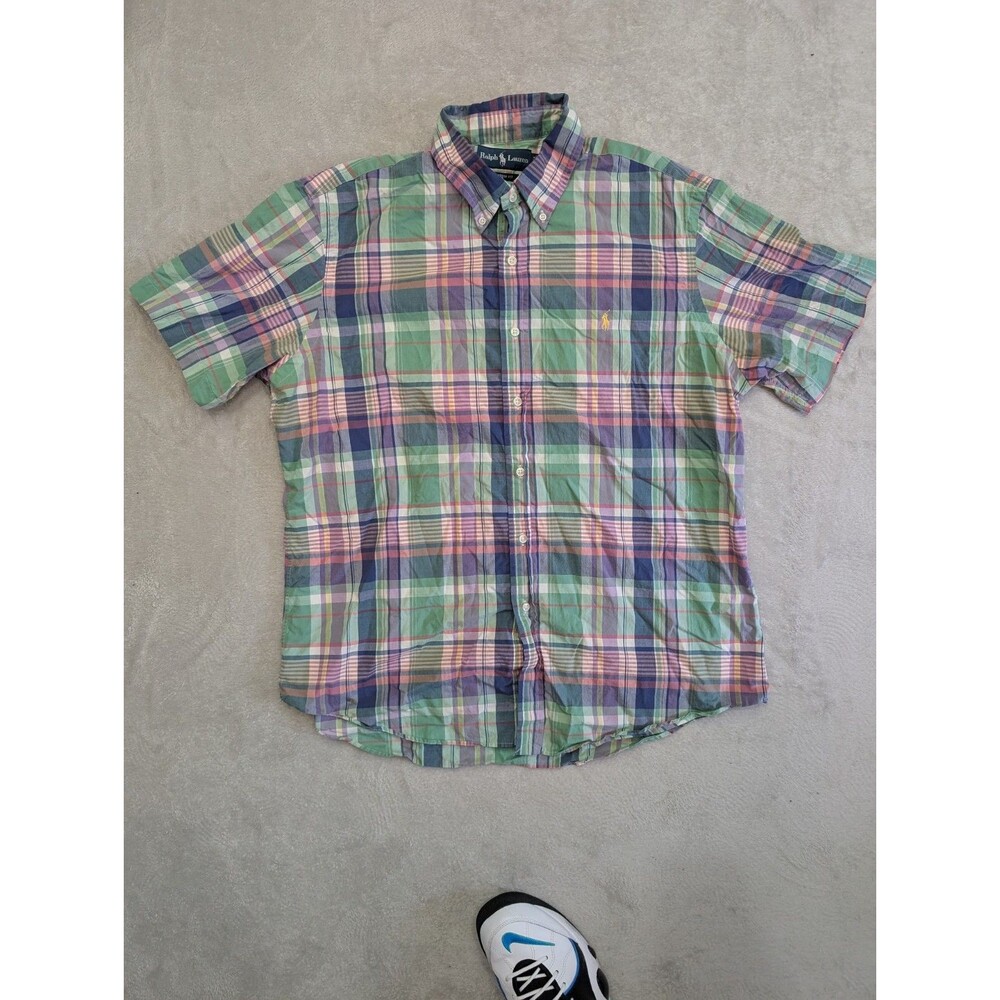 Ralph Lauren Button Down Shirt Mens XL Extra Large Plaid Short Sleeve Cotton